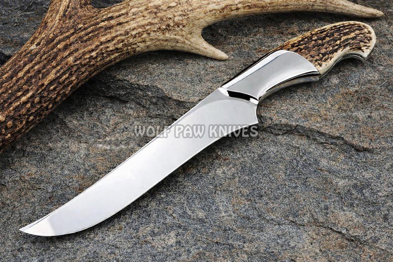 Handmade Fixed Blade Hunting Bowie Knife, D2 Steel Blade with Stag Antler Handle