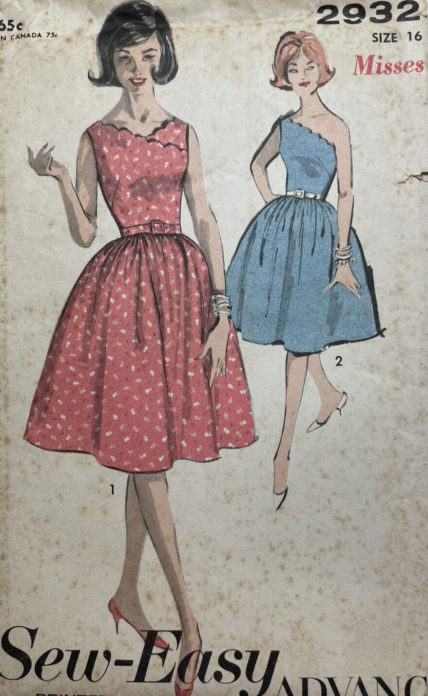 Advance 2932 Original Uncut Unopened 60s Sewing Pattern Scallop Neck Dress Sz 16