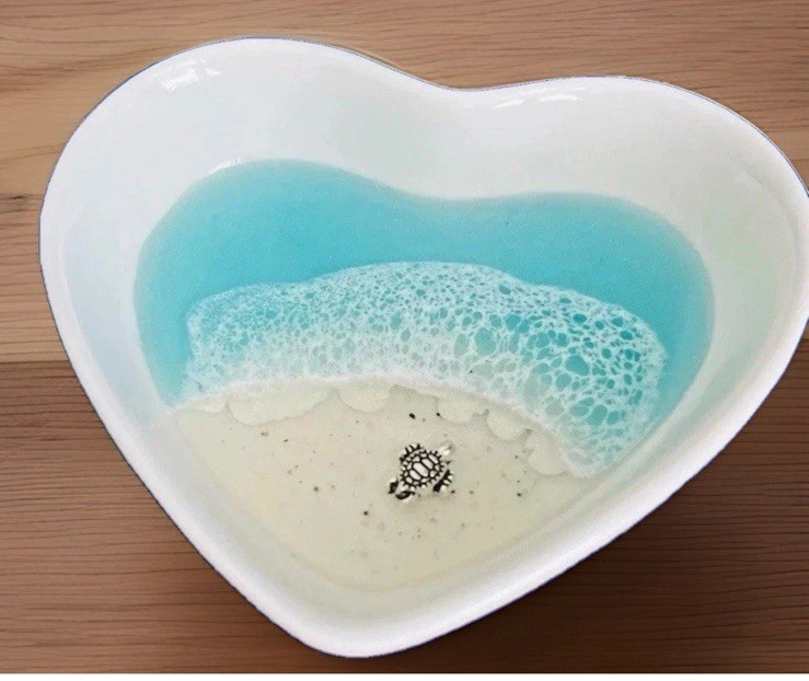 Sea Turtle Trinket Dish Heart Shaped Ocean Sand Beach Ceramic Jewelry Rings