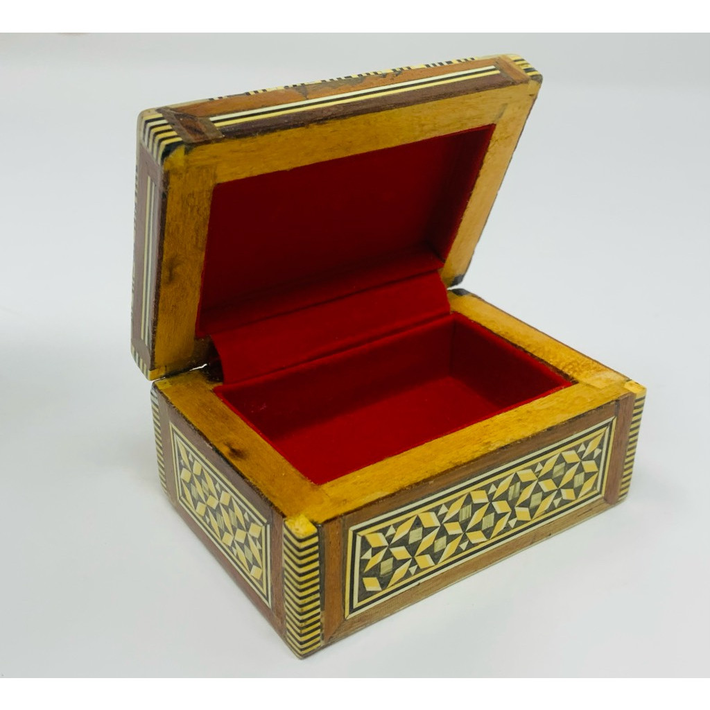 Carved Mosaic Abalone Shell Inlay Trinket Box Earthy Colors Velvet Lined Vintage
