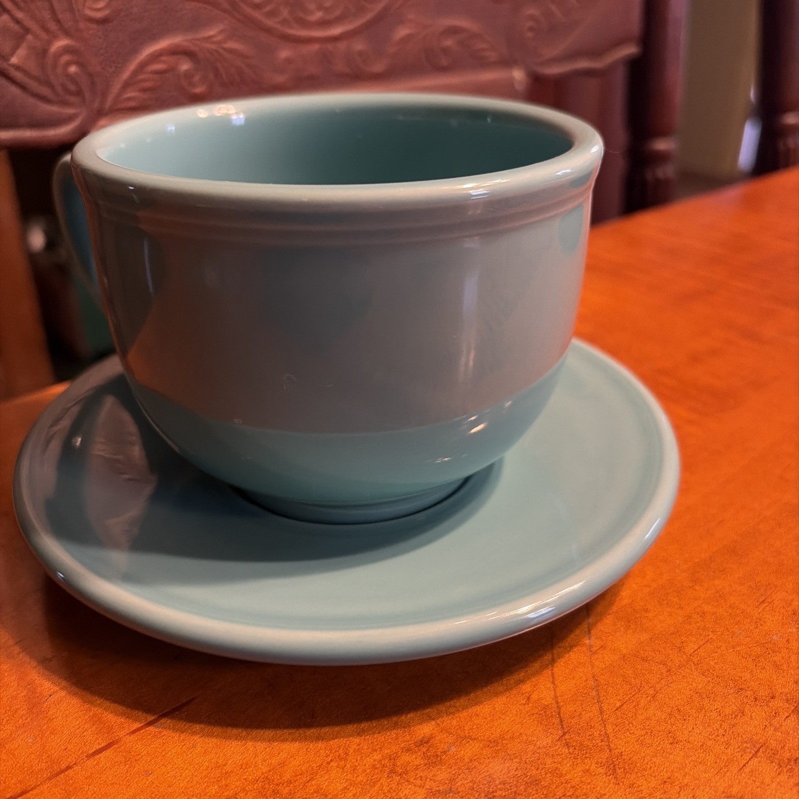 Homer Laughlin Fiesta Turquoise Retired 18 Ounce Jumbo Cup Soup & Jumbo Saucer