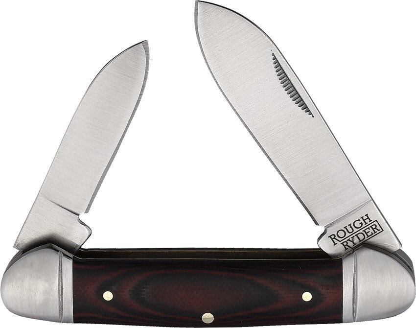 Rough Ryder Canoe Pocket Knife 440A Steel Spear/Pen Blades Red/Black G10 Handle