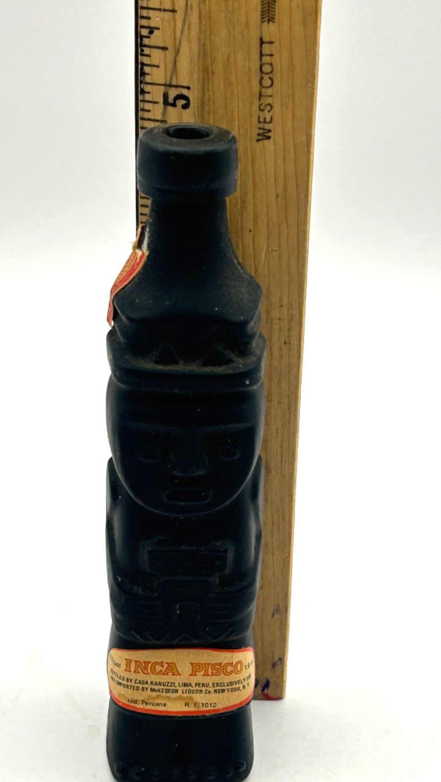 Vintage Inca Pisco “Inca Pico” Figural Mini Liquor Bottle Matte Black Peru Empty
