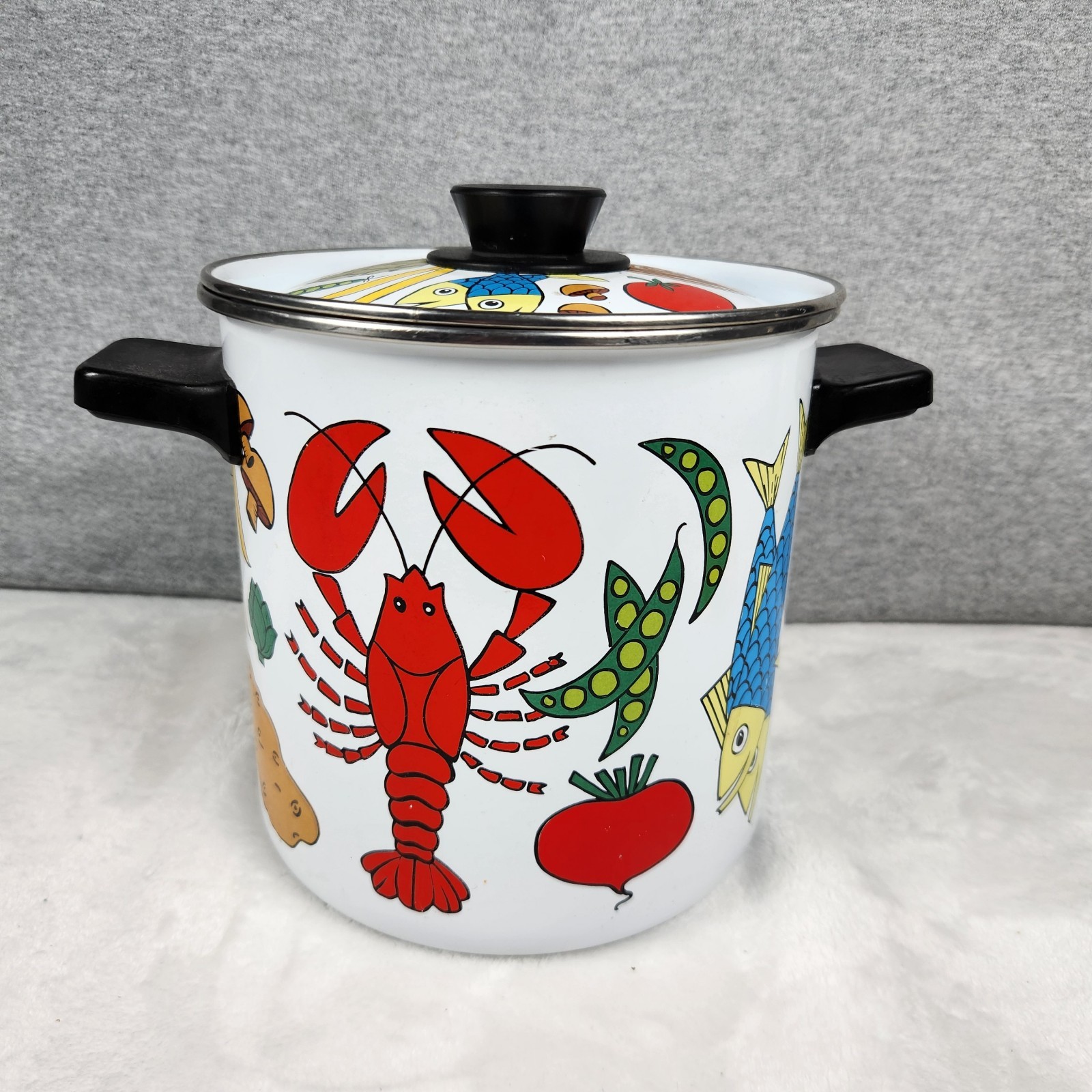 Vtg San Ignacio Nantucket Lobster Stock Pot w/Lid Enamel 4 Quart Spain
