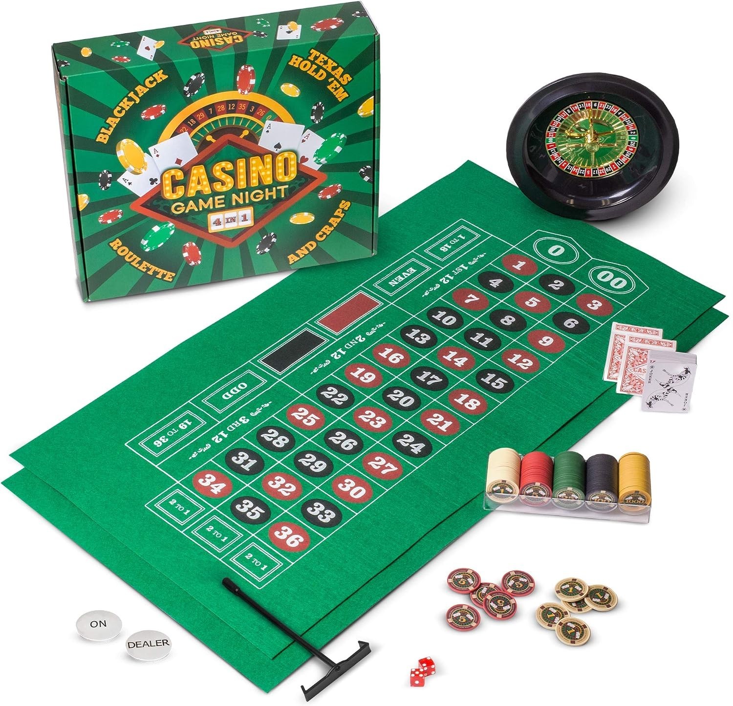 Casino Night 4-in-1 Game Set – Blackjack, Craps, Roulette