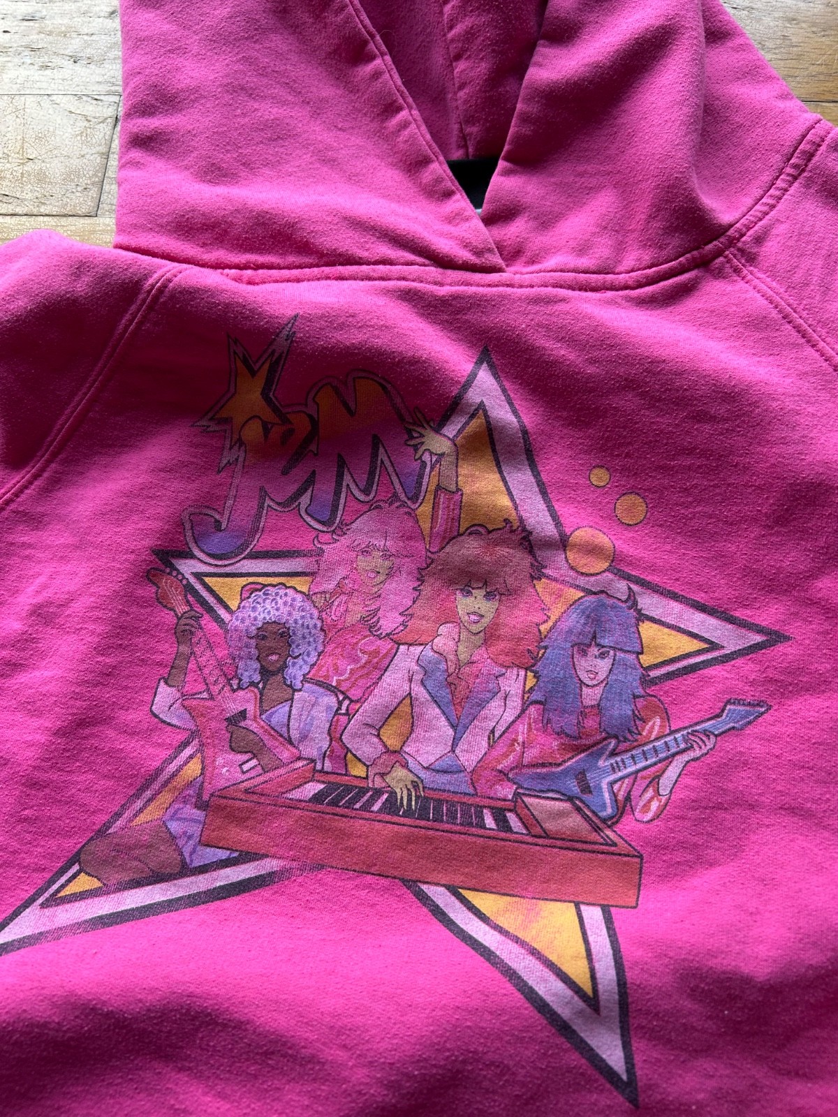 Vintage Junk Food JEM and the Holograms Pink Hoodie Sweat Shirt RARE