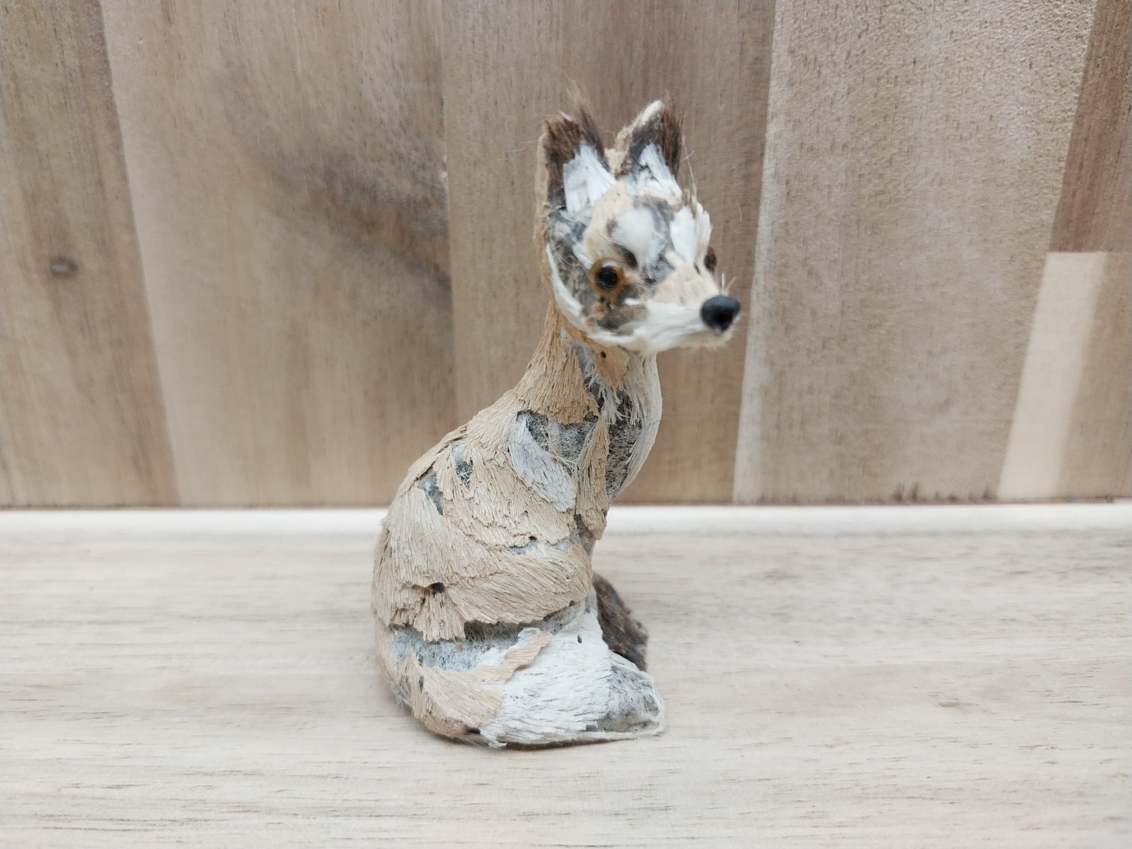 Wood Coyote Figurine Hand Made 2 1/8 in. Realistic Look