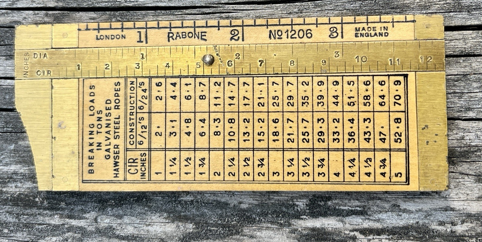 Vintage Rabone No 1206 Wood & Brass Rope/Cable Caliper Gauge. Glover Brothers