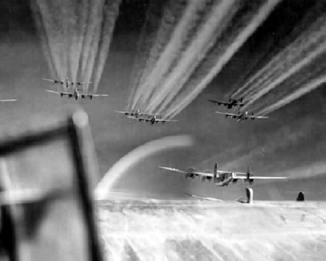 Formation of Consolidated B-24 Liberator Bombers Bomb Raid WWII 8×10 Photo 357a