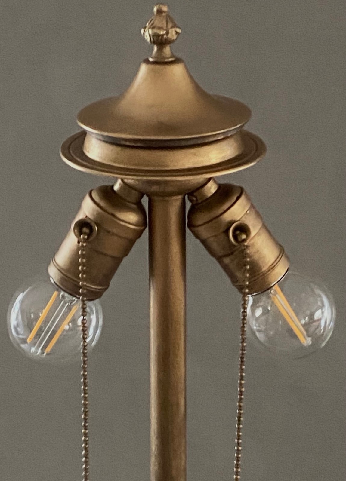 Antique Phoenix Reverse Painted Textured Glass Landscape Table Lamp