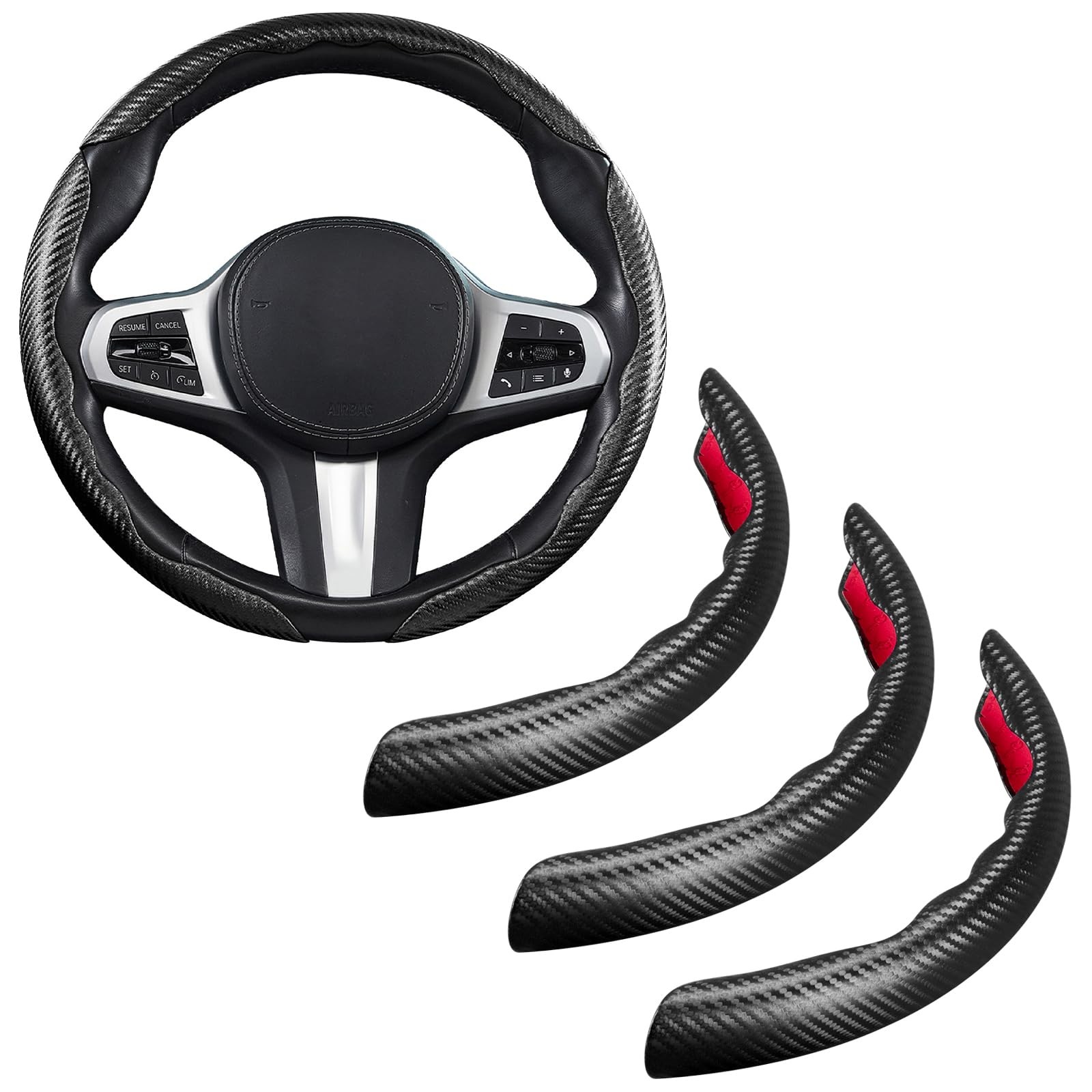 Steering Wheel Cover 15 Inch Carbon Fiber Universal Non-Slip – Easy Installation