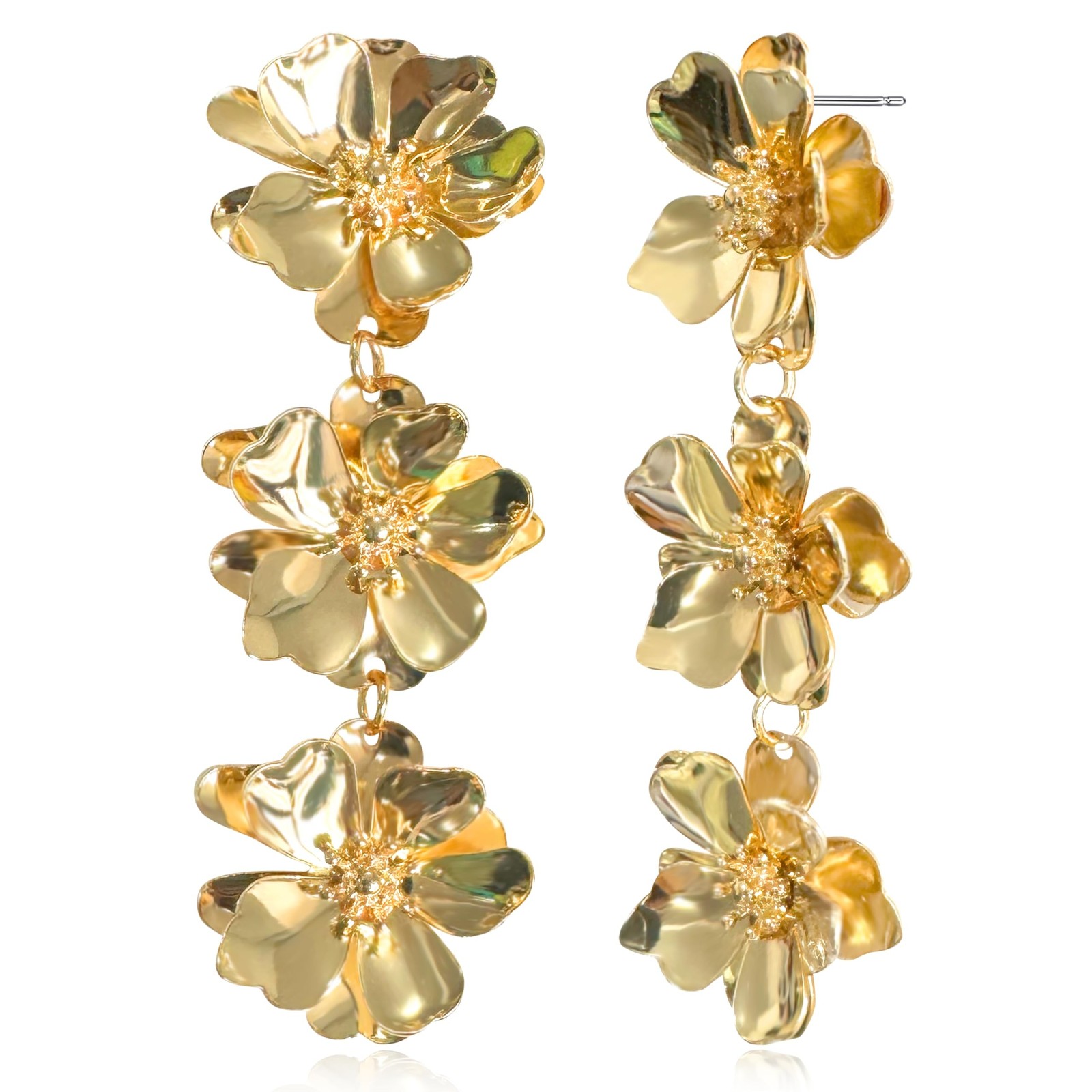 Elegant Bohemian Matte Tiered Triple Flower Dangle Drop Earrings Chic Charm C…