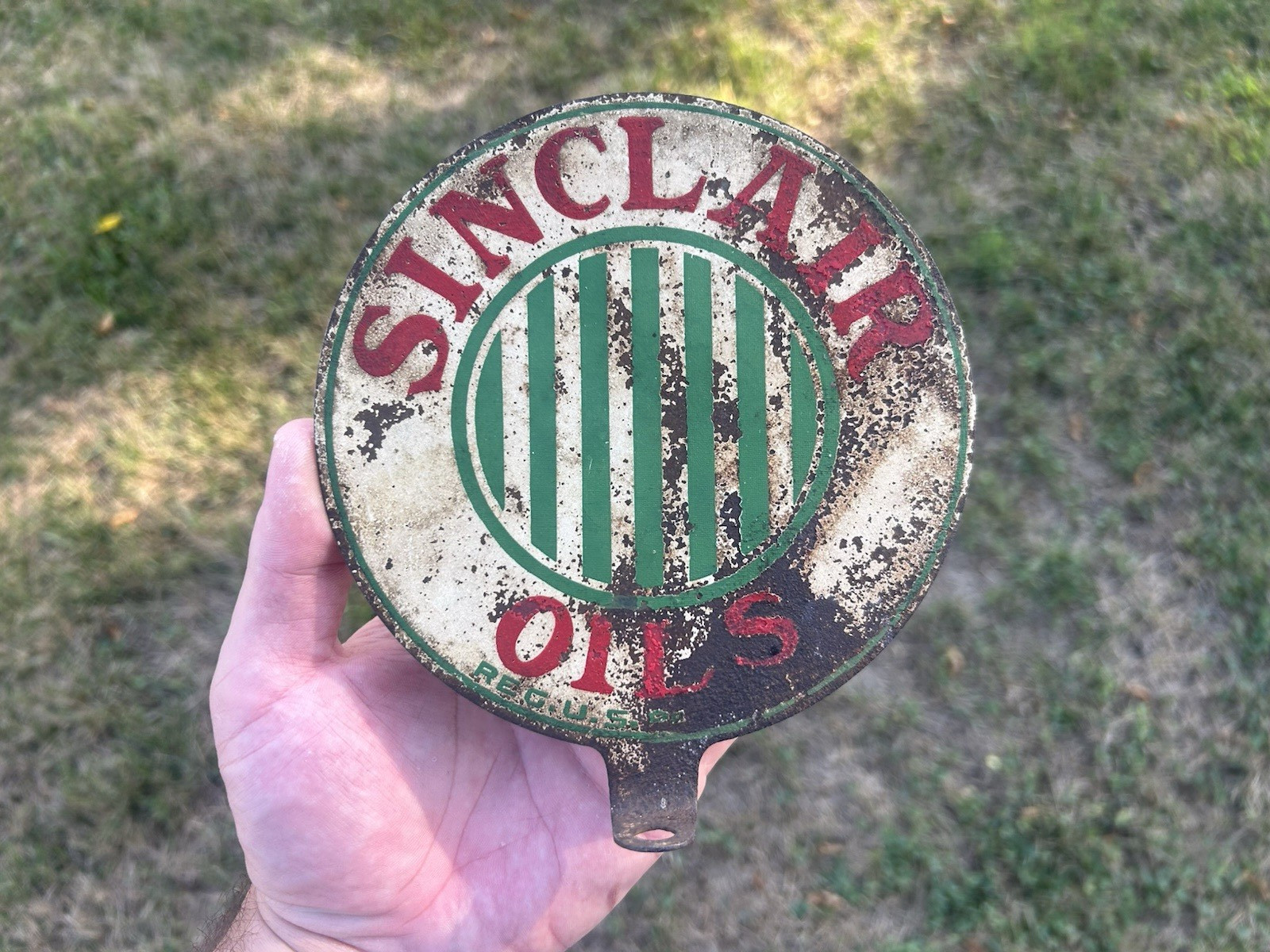 Original Sinclair Oils Two Sided Painted Metal Lubster Paddle Sign