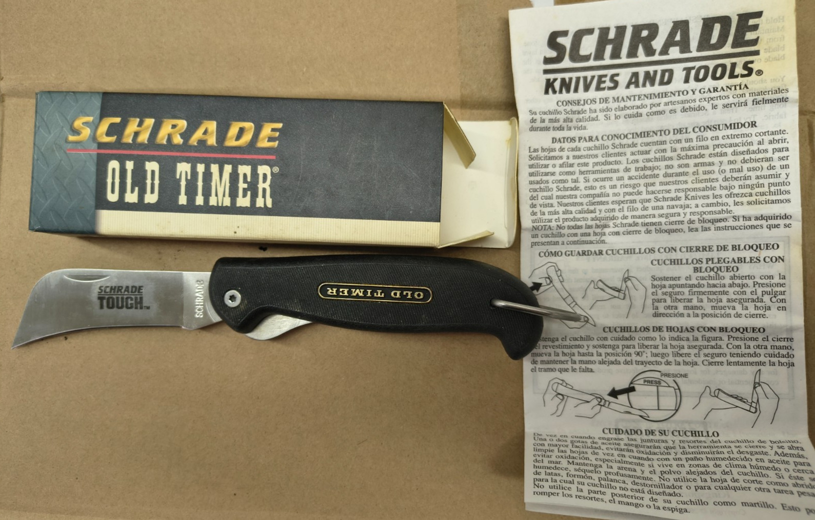 Schrade Old Timer Hawkbill Knife 2168OT Utility Black Lock Back 2005 NEW