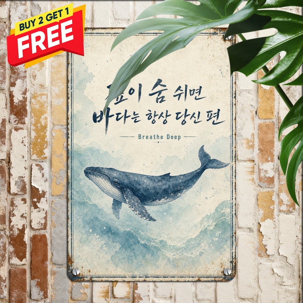 Whale Calligraphy Ocean Art Metal Sign Nautical Sea Life Room Wall Decor 8×12