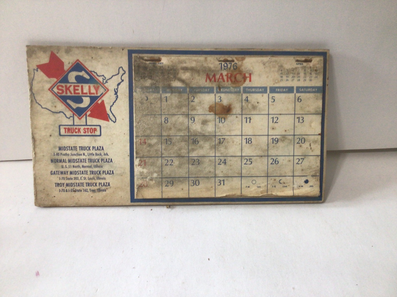 Skelly Oil Co. Gasoline Truck Stop 1976 Semi Truck Visor Calendar