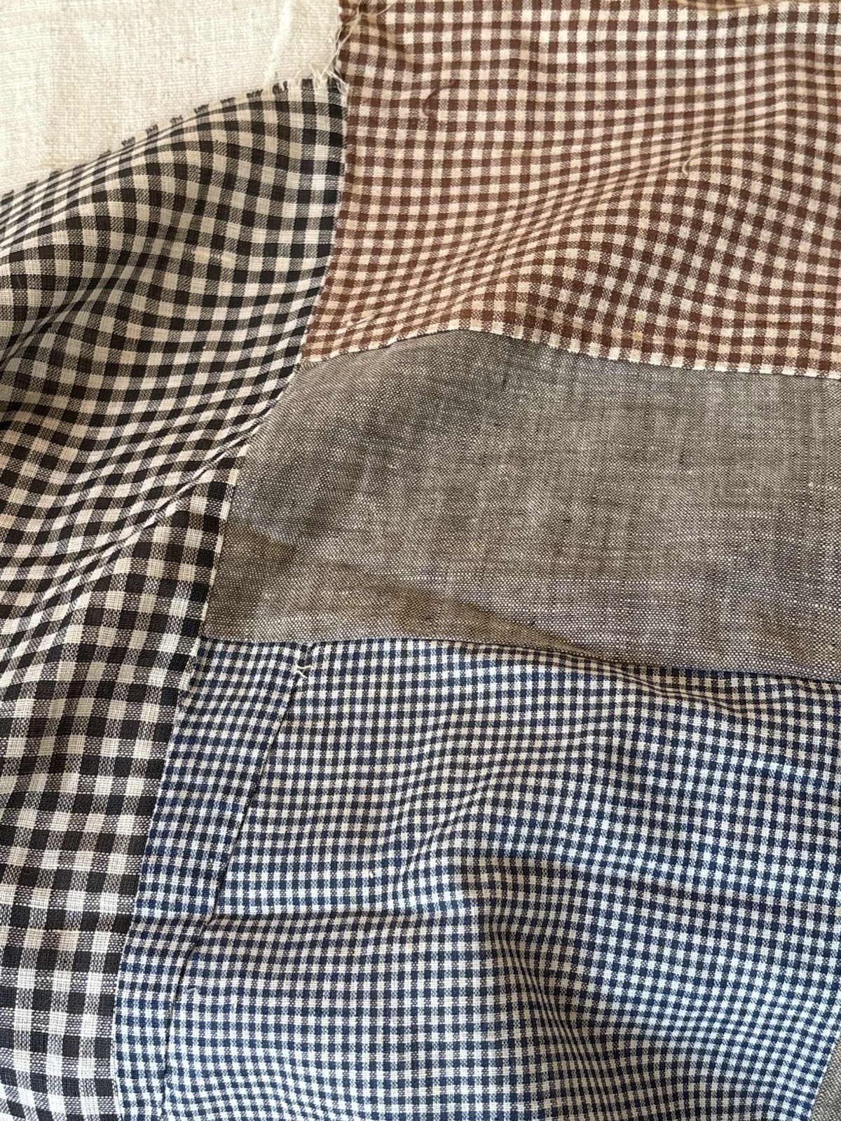 Antique Patchwork Calico Homespun Work Wear Cotton Quilt Top ~ Indigo Blue Brown