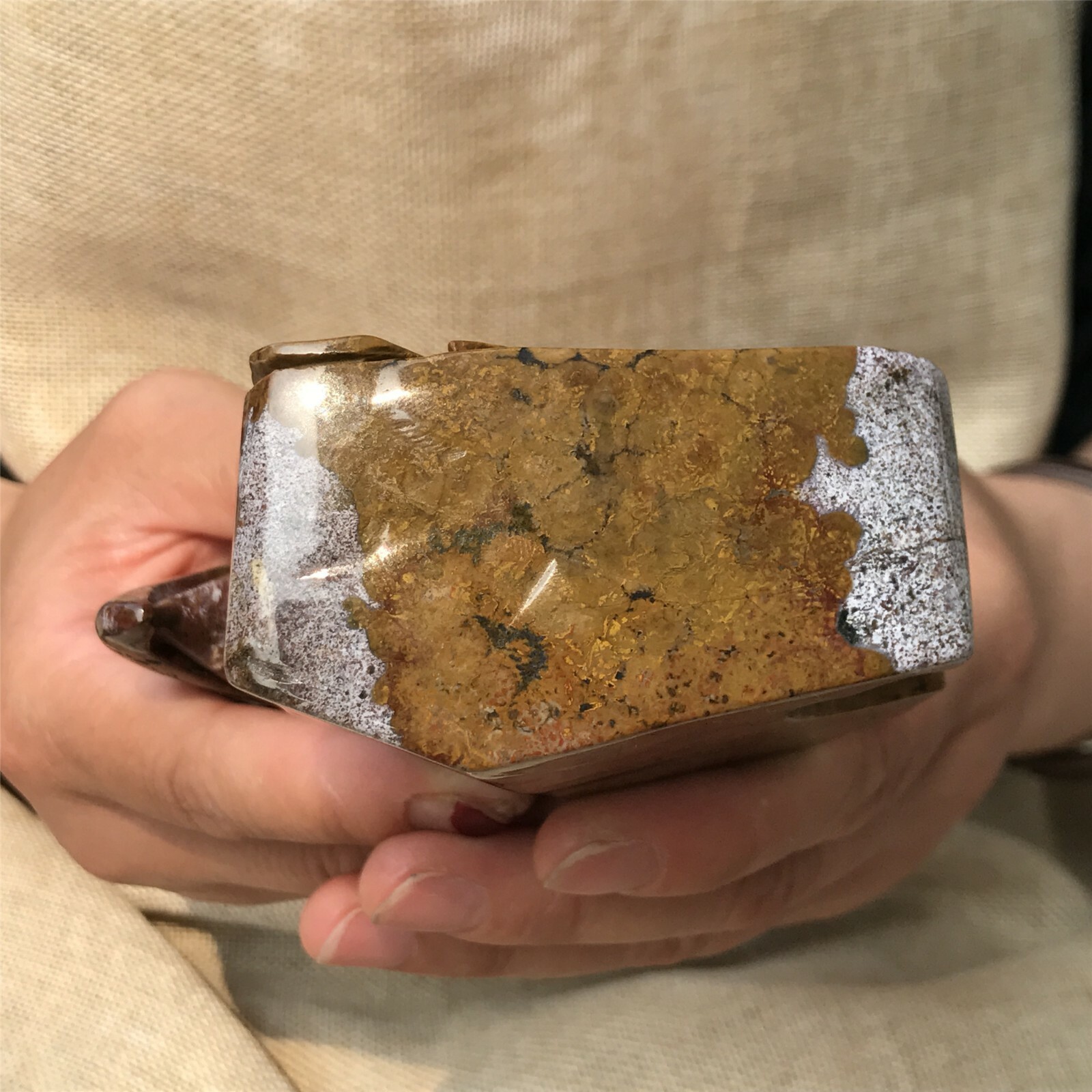 0.77kg Natural ocean jasper Quartz hand Carved eagle skull crystal Reiki xk399