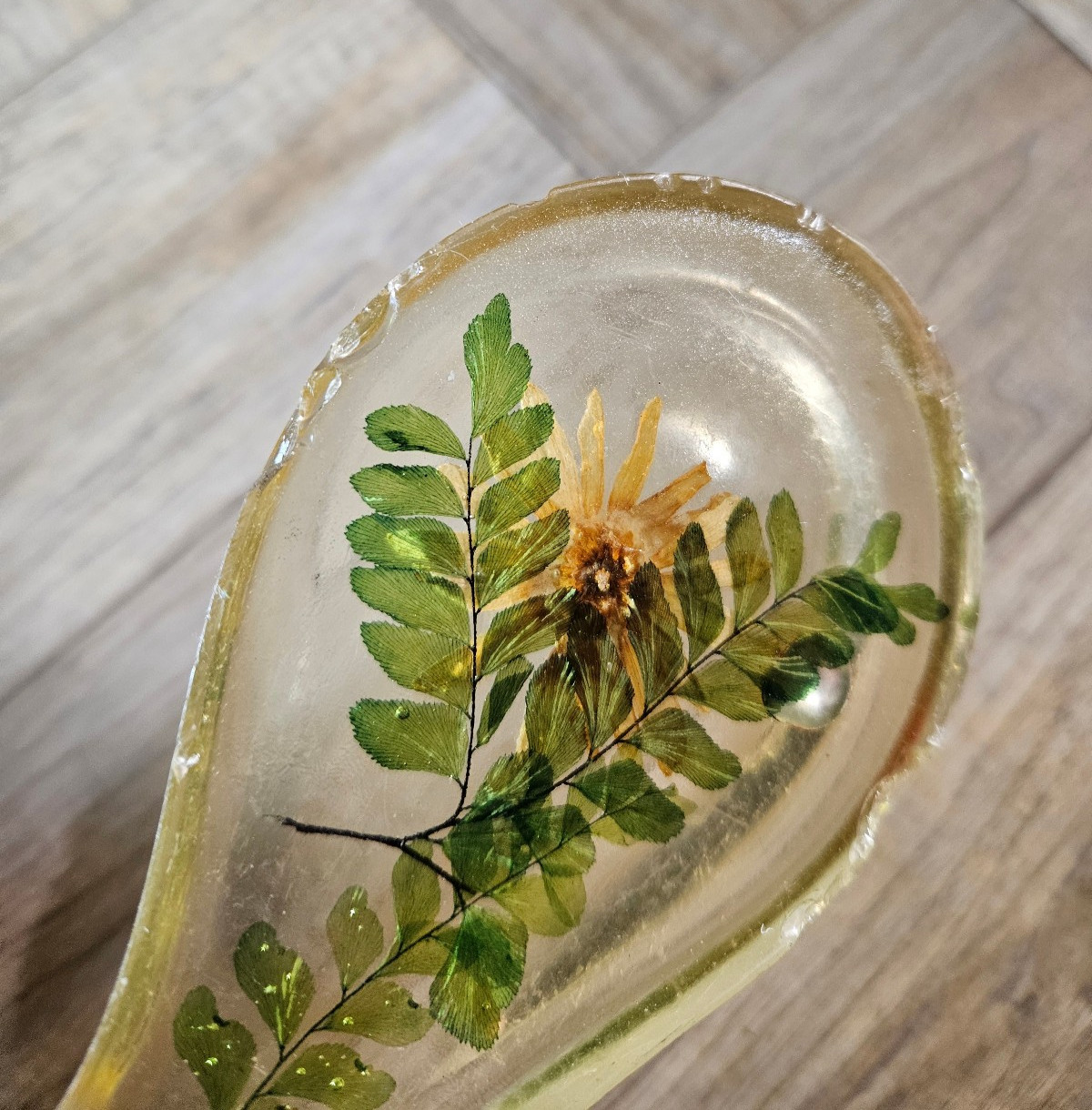 Vintage Lucite Resin Acrylic Spoon Rest Dried Flower Daisy Lady Bug Retro Decor