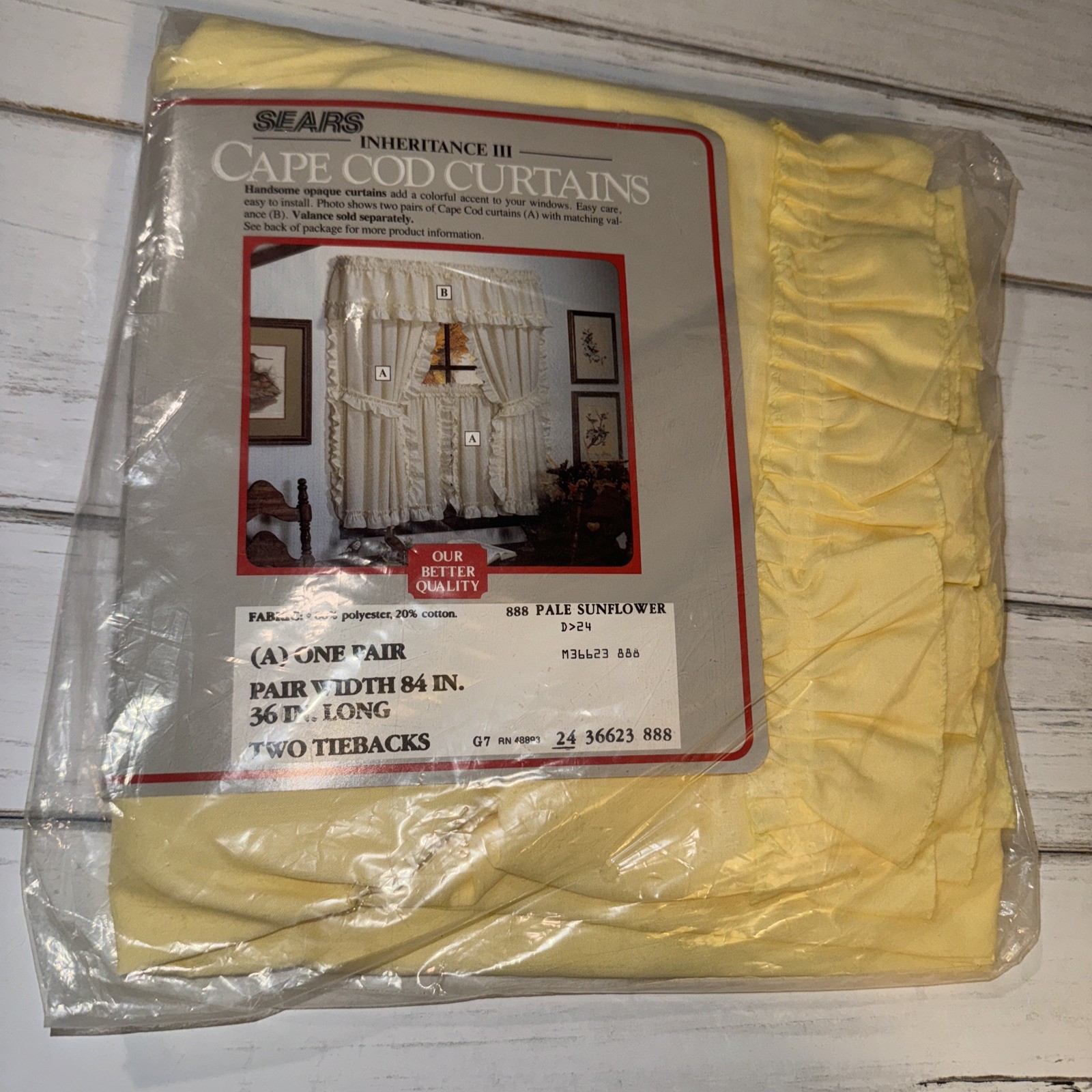 Vintage Sears Yellow Inheritance III Curtains w/ Tie Back 36″ x 84″ New Pair