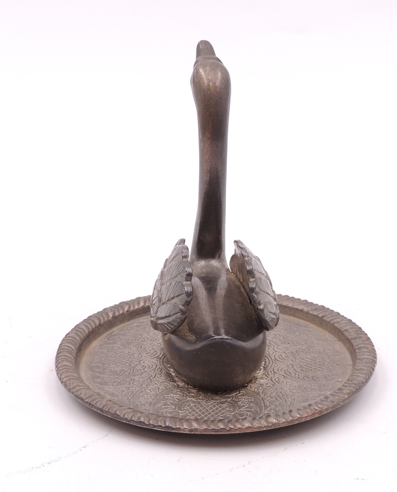 Vintage SWAN RING HOLDER EP Zinc Alloy Silver Metal Patinaed Vanity Decor MCM