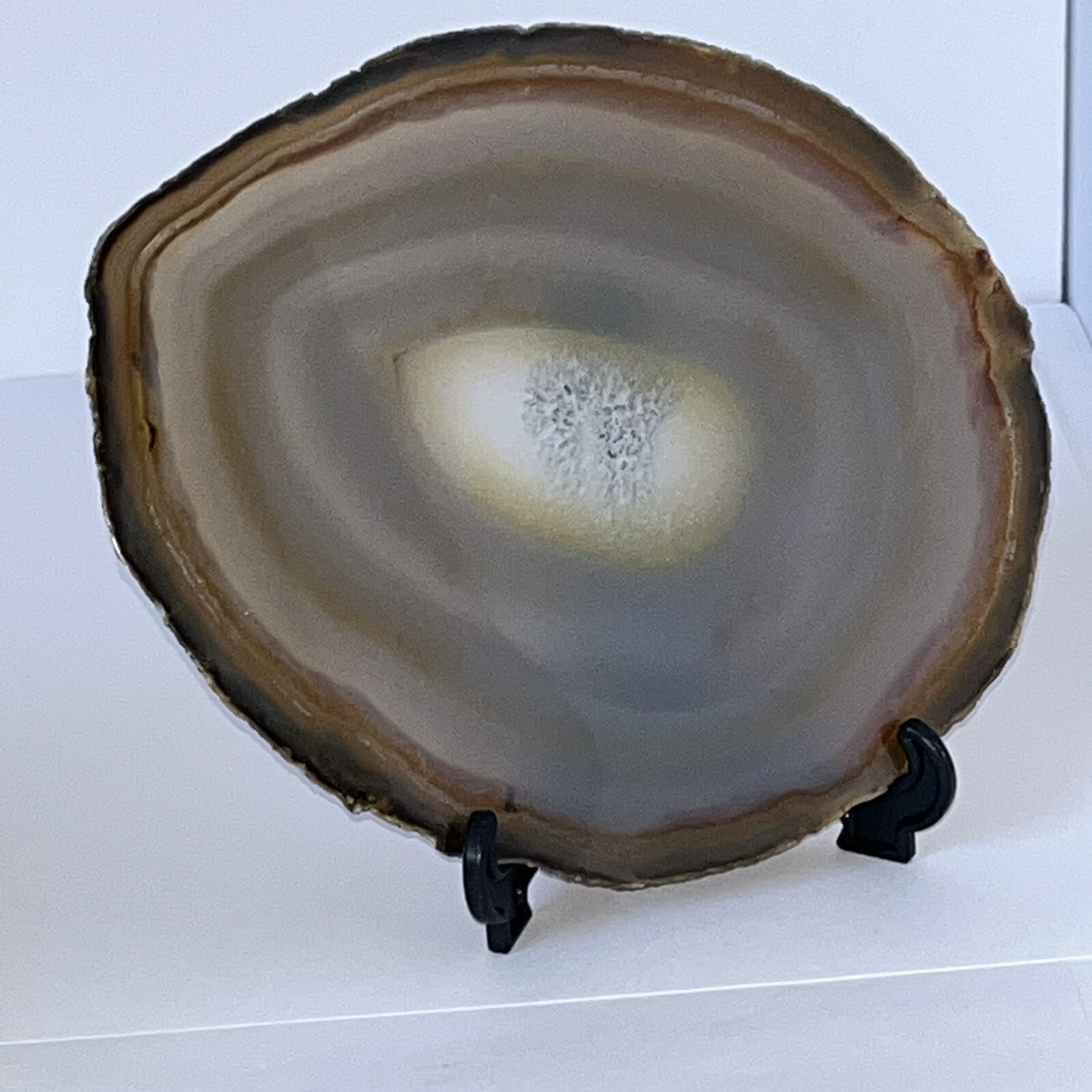 Polished Agate and Quartz Stone Slice Display Art 7.75 Oz 6 1/8”Hx5 3/16”x3/16”