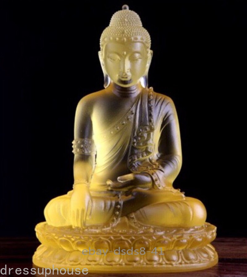 4.5″In Color Pate-De-Verre Shakya Muni Buddha Crystal Sculpture Art Glass Statue