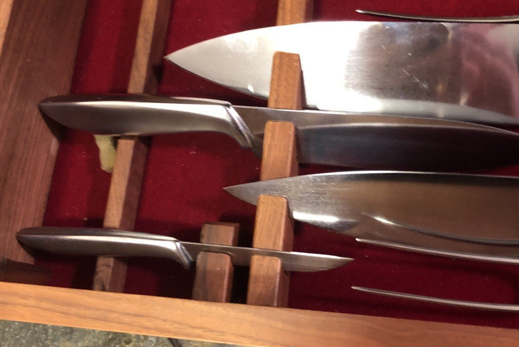 23 Piece Gerber Chef Carving Knife Set in 3 Tier Walnut Case All USA Made XLNT
