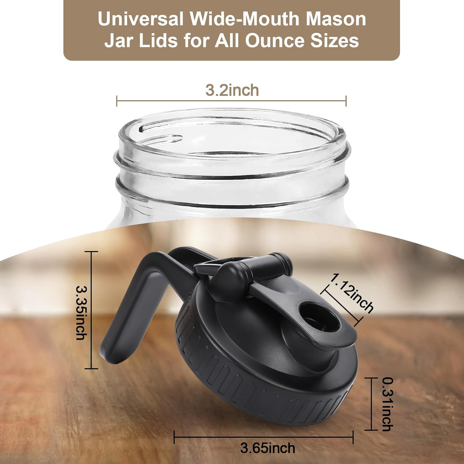 Wide Mouth Mason Jar Pour Spout Lid – 2 Pack Black Airtight Pour Spout Lid with