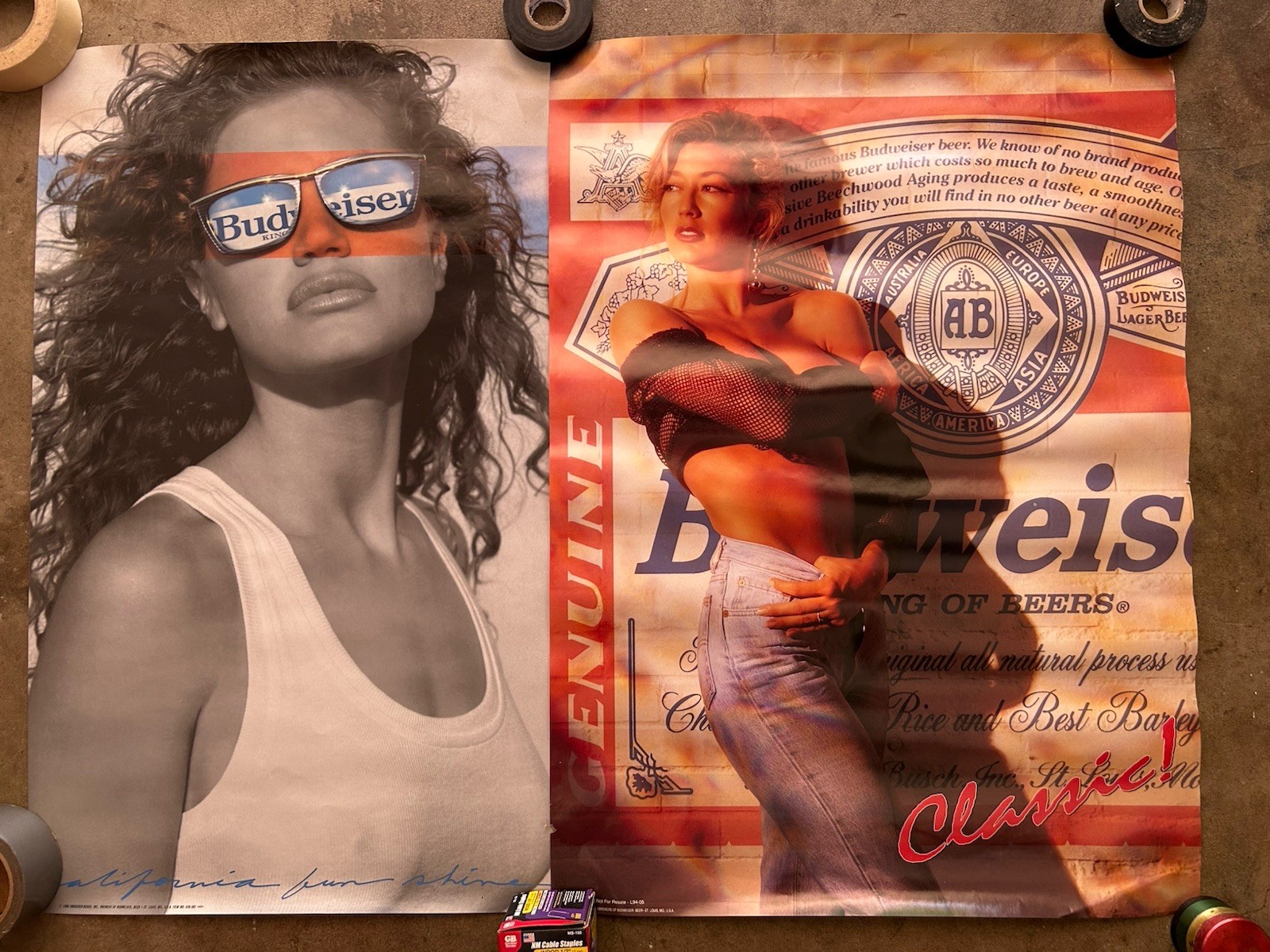 Lot Of 2 Vintage 90s Budweiser Beer Store Promo Sexy Women Posters Man Cave