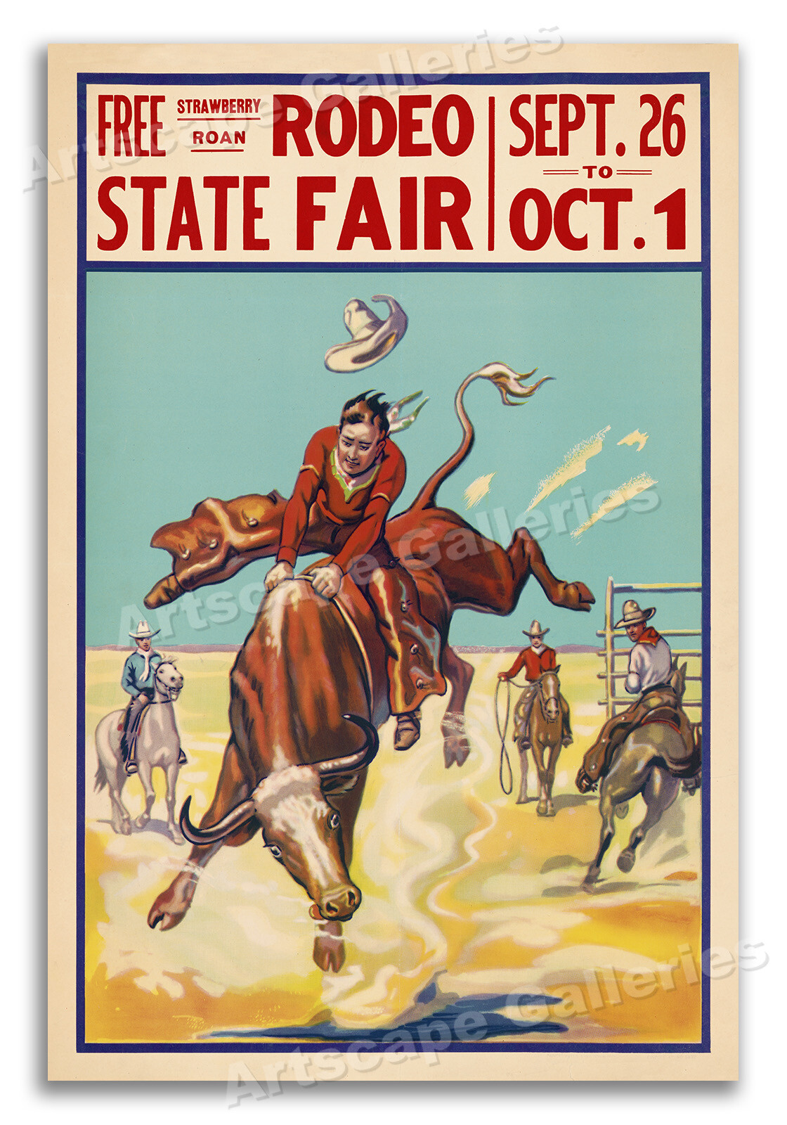 State Fair Rodeo – 1930s Cowboy Steer Riding Western Poster – 16×24