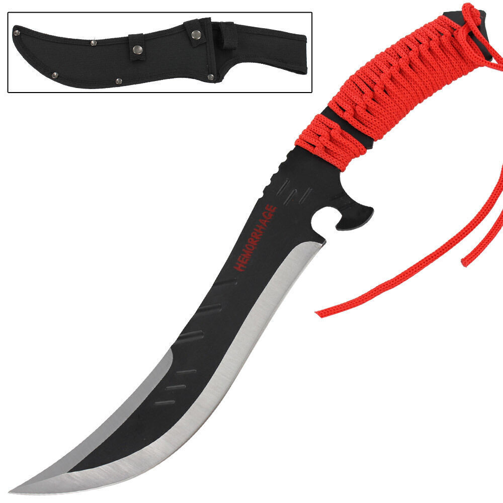 Hemorrhage Outdoor Zombie Apocaylpse Full Tang Hunting Fixed Blade Knife +Sheath
