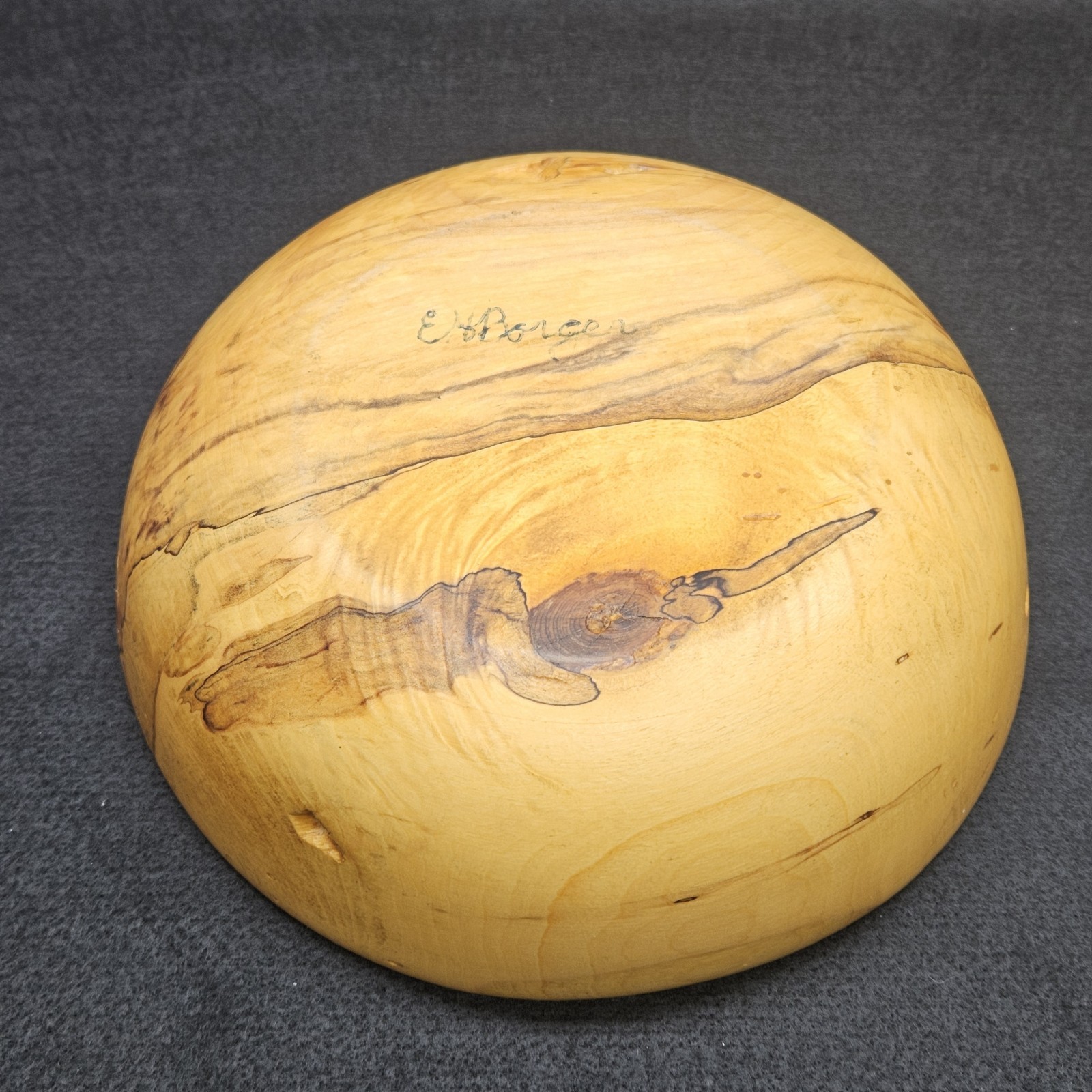 Vintage Hand Turned 7 3/4 Inch Ambrosia Maple Wood Bowl by EH Borger Signed