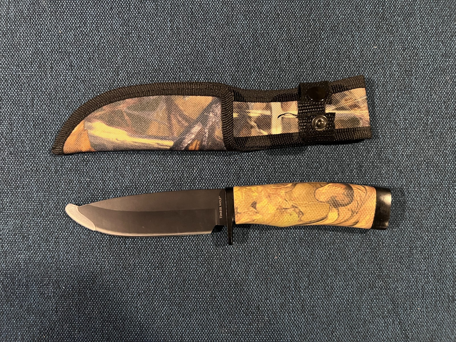 Timber Wolf Fixed Blade Camo Creek Hunting Knife with Sheath