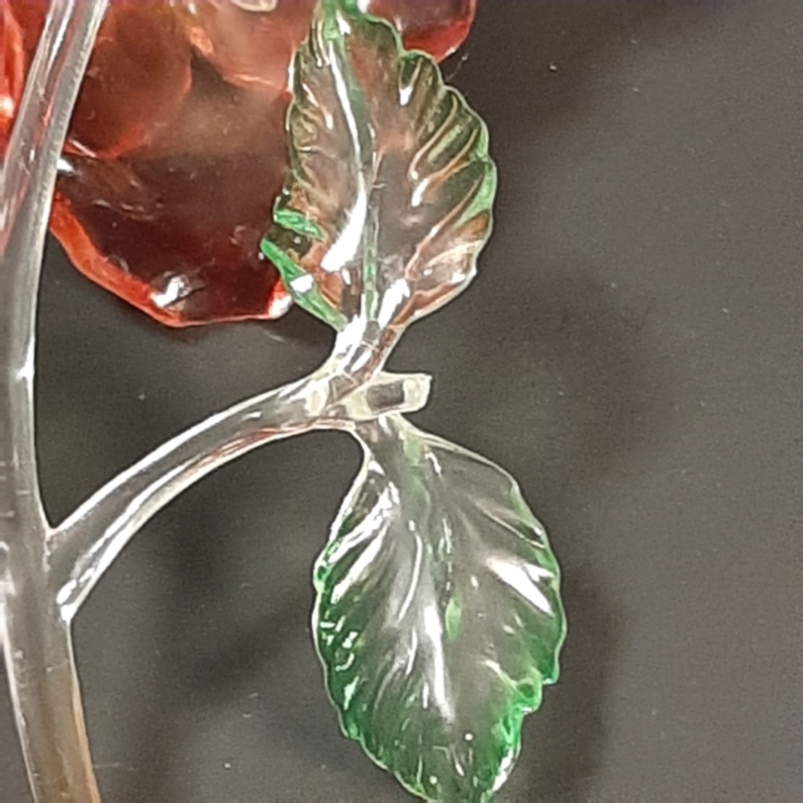 Vintage Christmas Ornament Clear Red Green Acrylic Rose Glitter Flower Floral