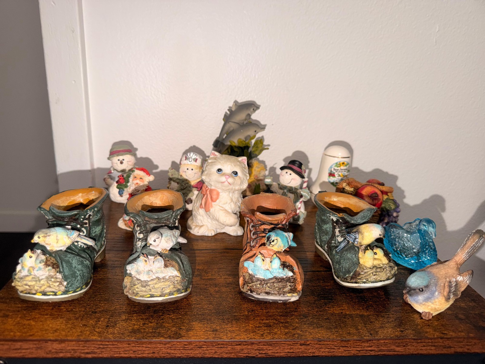 Assorted Collectible Figurine Lot – Folk Art Style Boot Planters, Animal Figures