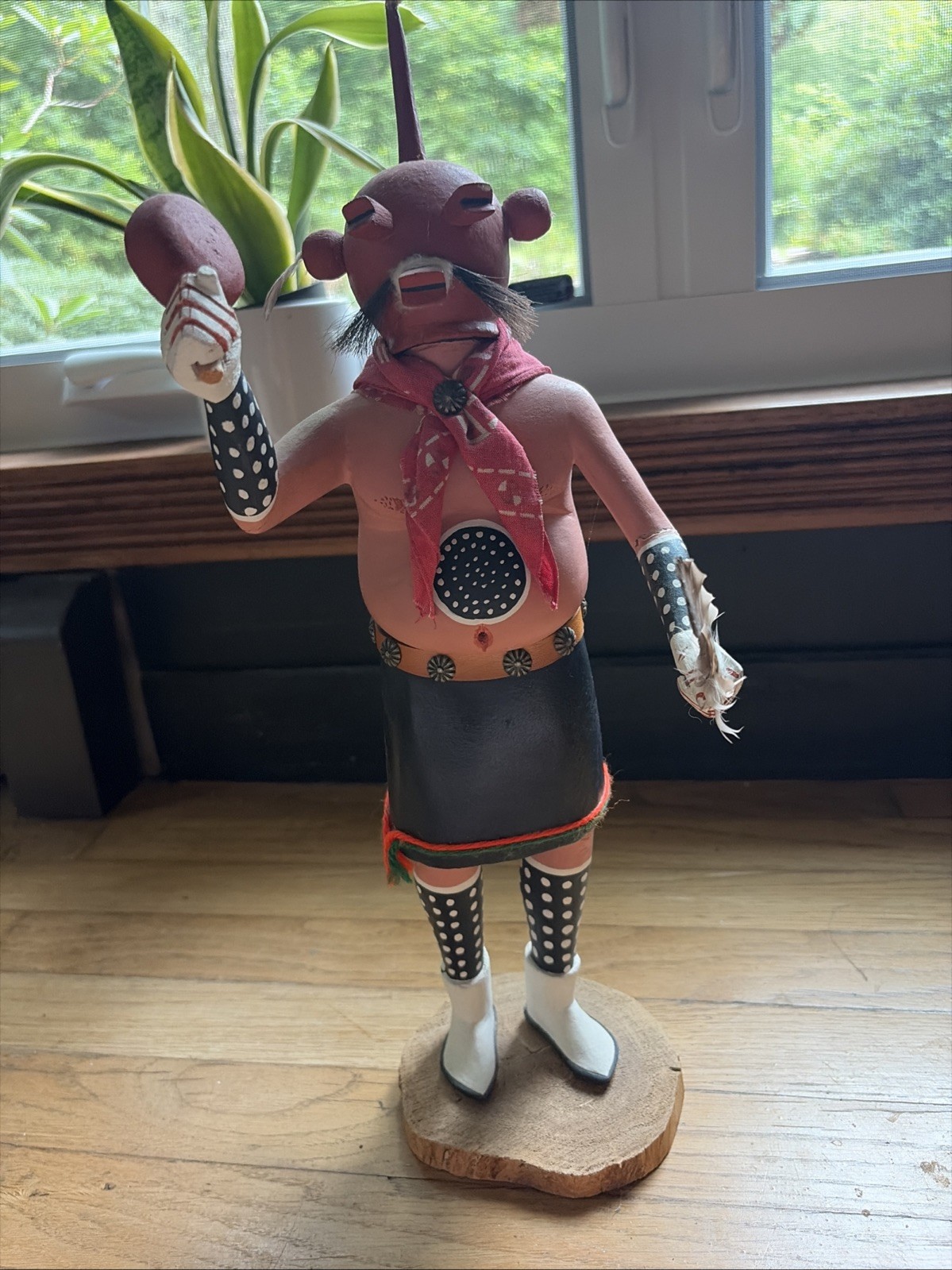 Kachina Doll, the Mudhead, Hand Carved, Missing Some Feathers