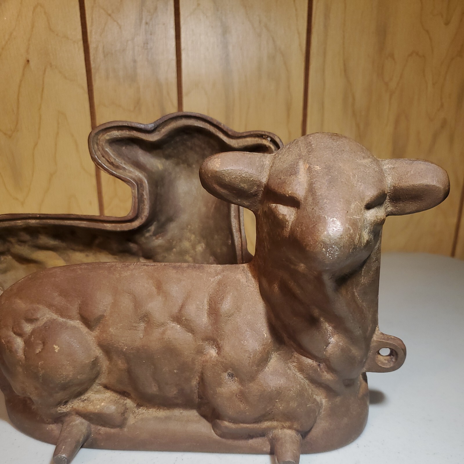 Vintage Antique Cast Iron Lamb Sheep 2 Piece Mold Baking Cake Candy Chocolate