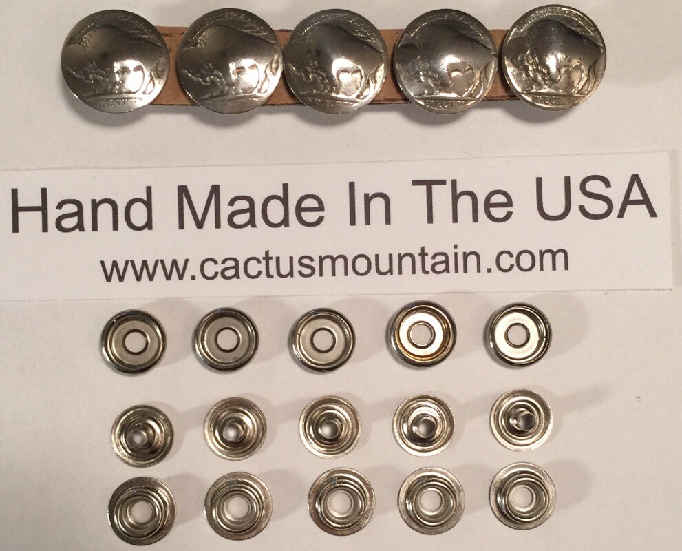 5 AuthenticBuffalo Nickel Snaps! Biker Vest Handmade In USA! Line 24