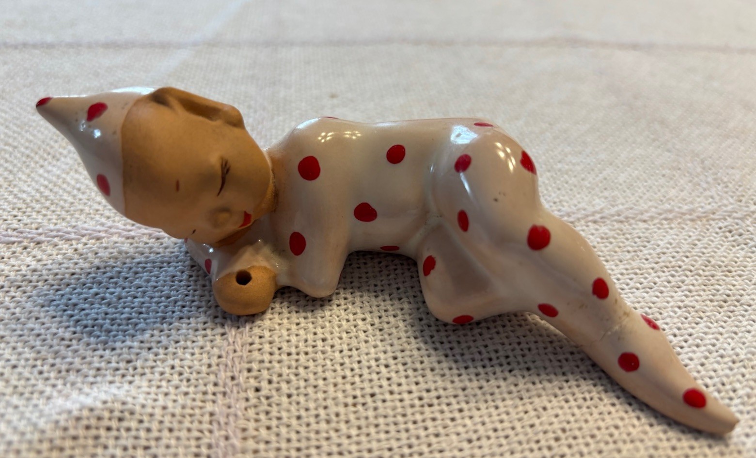 Vintage Sleeping Pixie Elf Figurine Polka Dot Pajamas