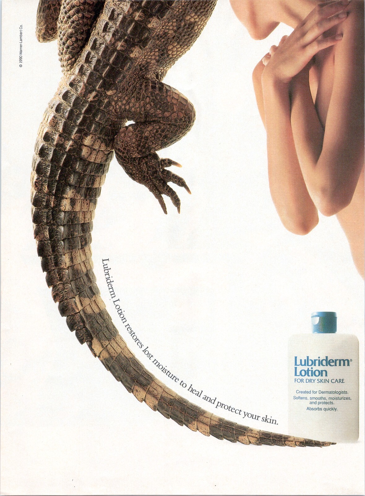 1991 Ad- Smooth & Silky: Lubriderm Lotion Tames Alligator Dry Skin