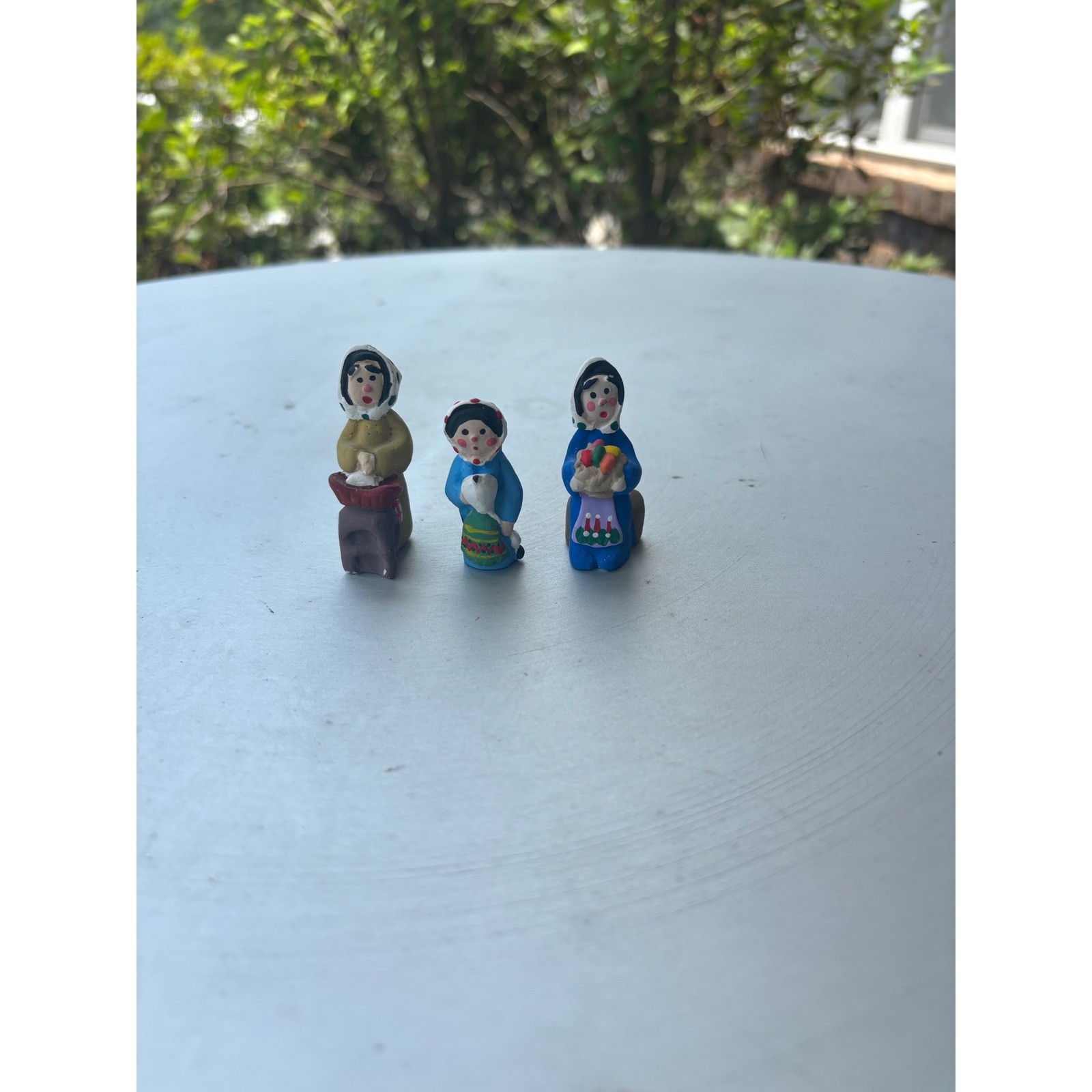 Vintage Hand Painted Clay Folk Art Figurines Set of 3 Miniatures 1.5″
