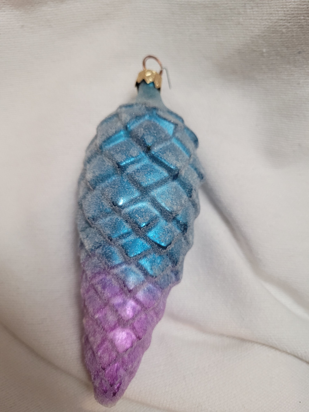 Christopher Radko Blue & Purple Frosted Pine Cone Glass Christmas Tree Ornament