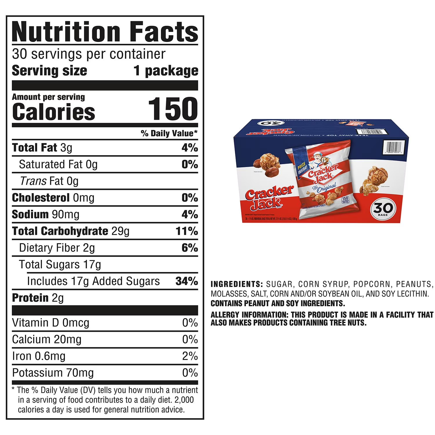 Cracker Jack Original Caramel Popcorn & Peanuts 1.25 oz 30 Pack