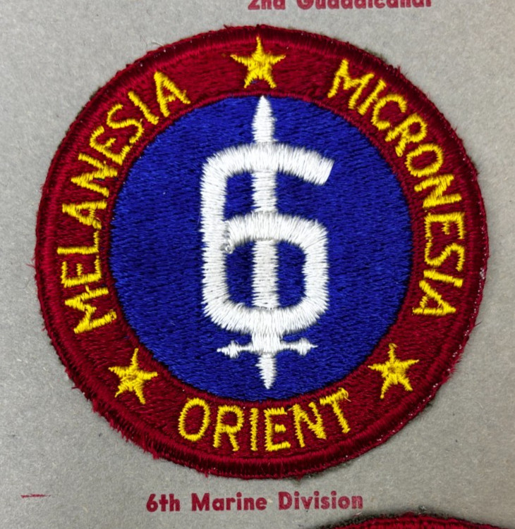 Kay Adams Collection WW 2 USMC 6th Marine Division White 6 Patch Inv# KA391