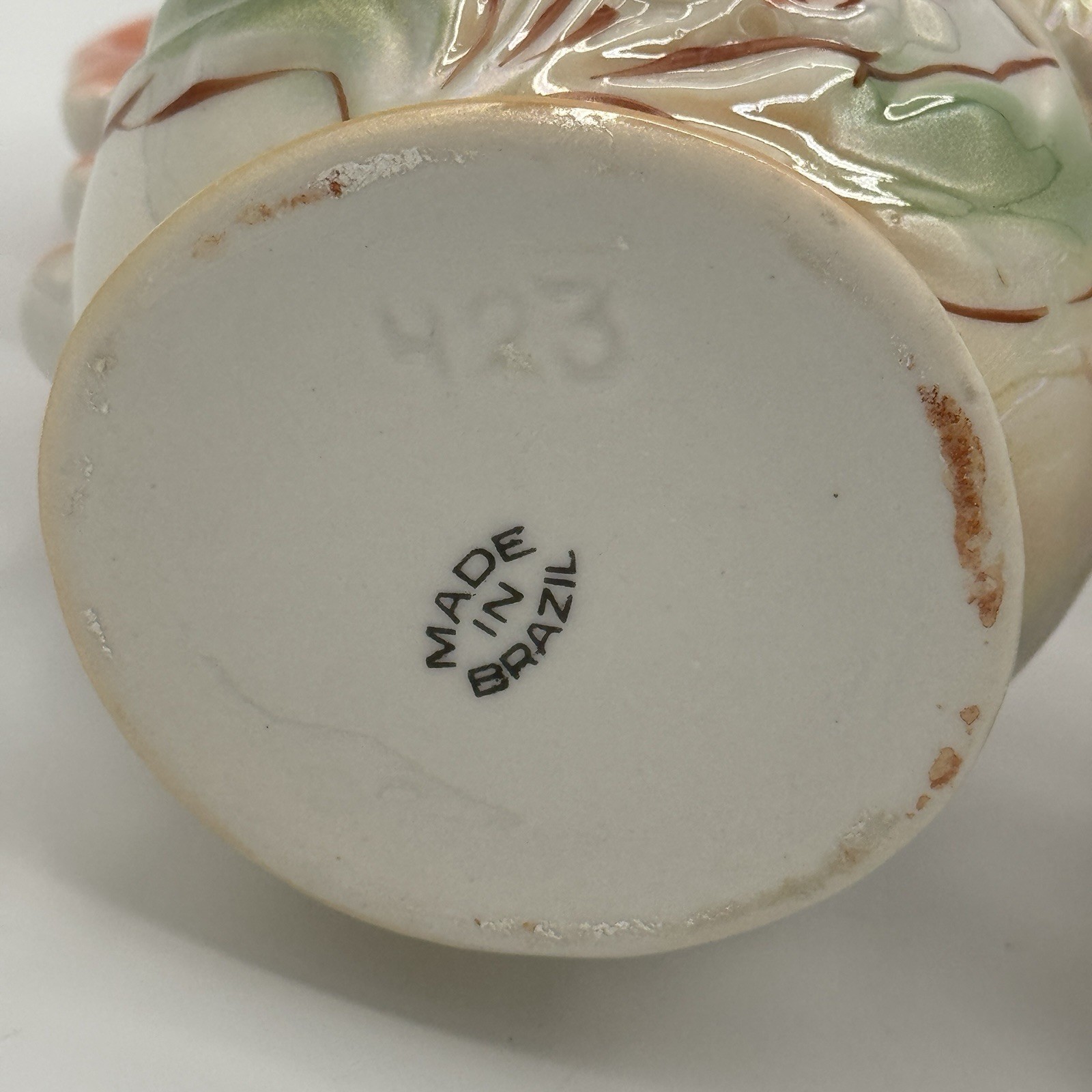 Vintage Brazil Lusterware Vase Pair Raised Floral Pastel Handles 423 Shabby Chic
