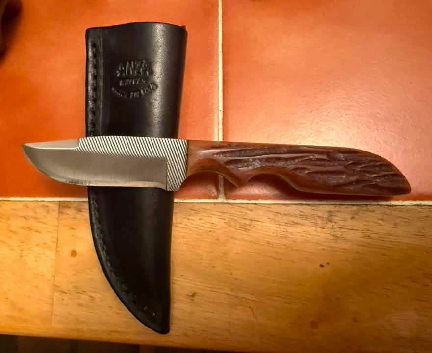 Fixed Blade Hunting Knife Stainless Drop Point Full Tang Wood Handle Sheath