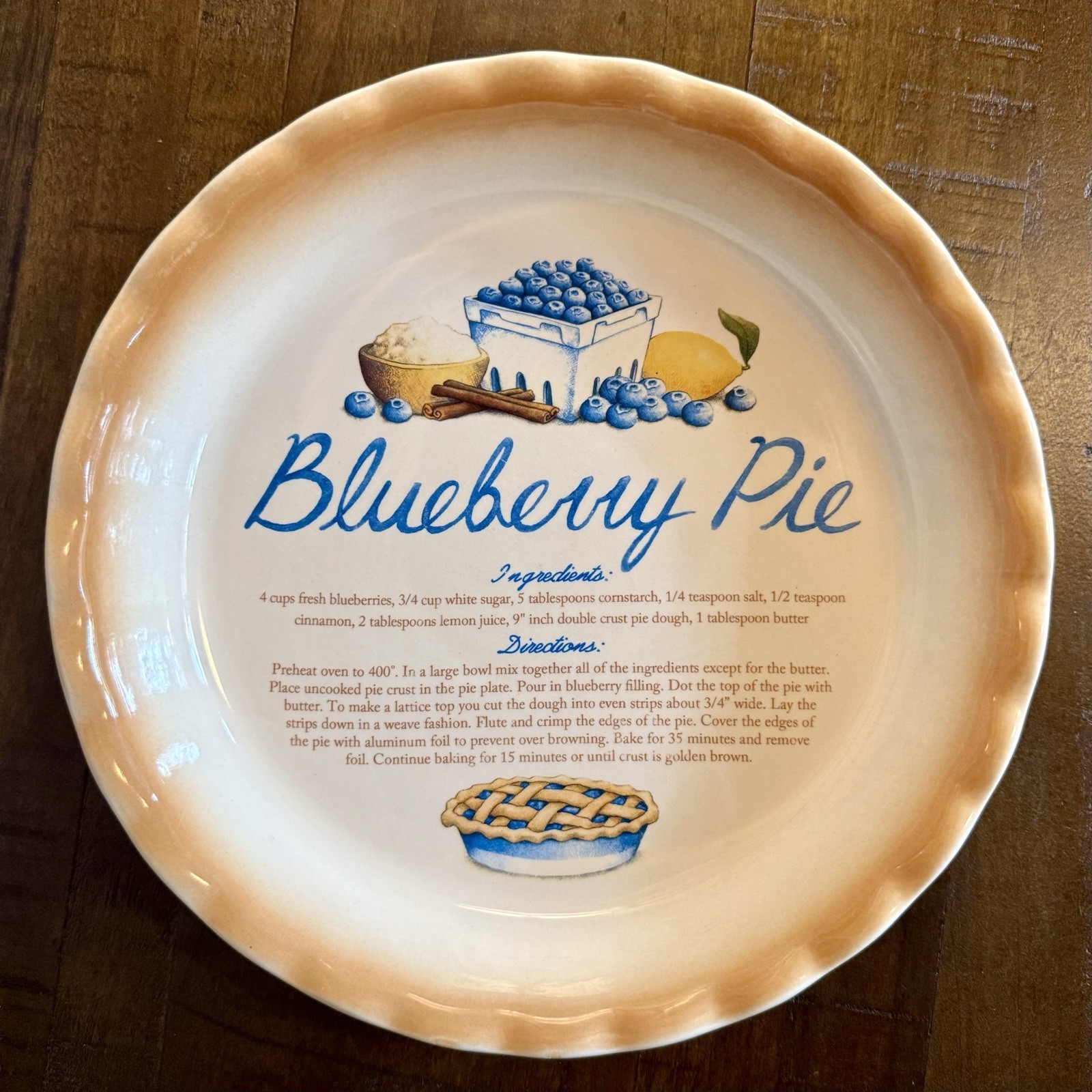 Nantucket Pie Plate Blueberry Pie Recipe 10” Baking Dish Fluted Edge Deep Dish