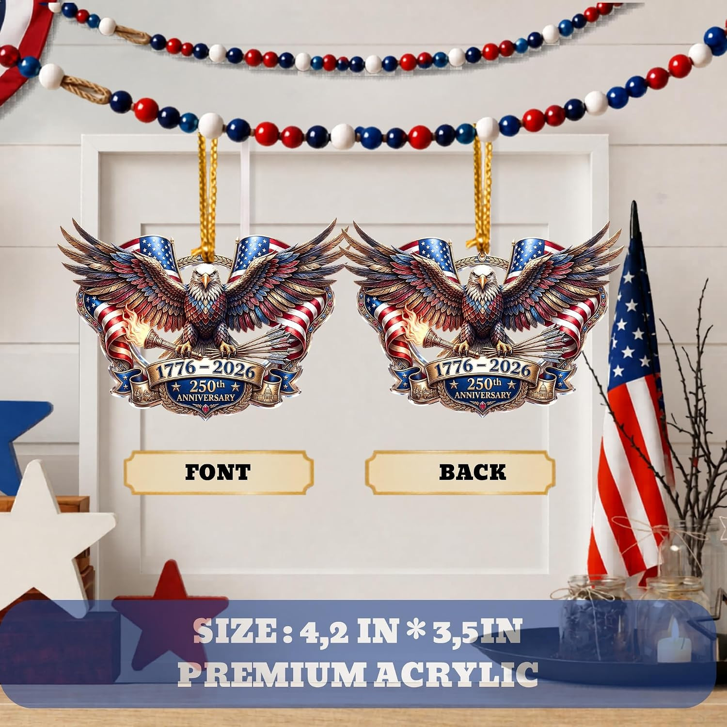 250Th Anniversary USA Ornament 1776–2026, Patriotic Eagle Decor, 4Th of July