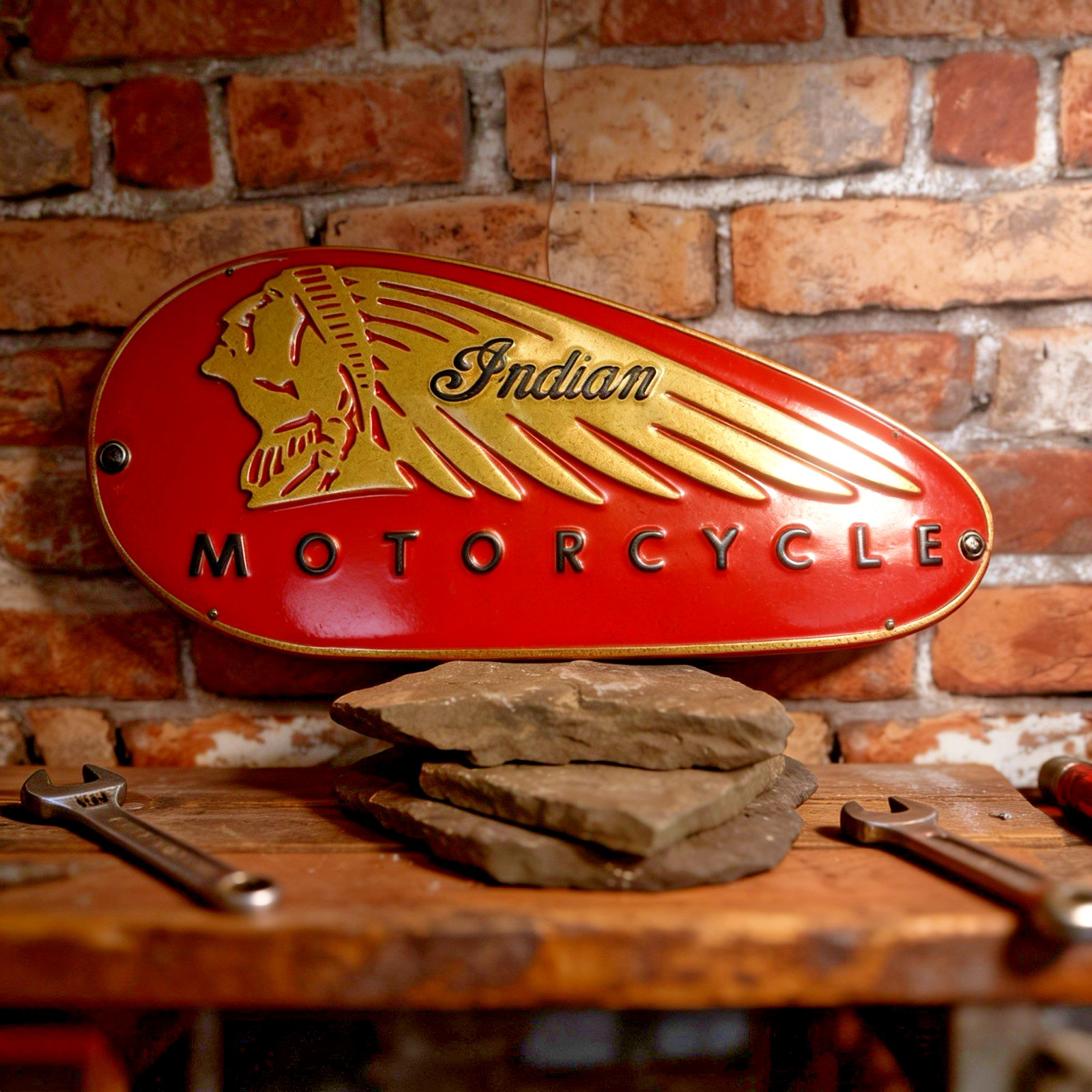 19 X8 Embossed Retro Style Metal Indian Motorcycle Gas Tank Sign…Ships Free